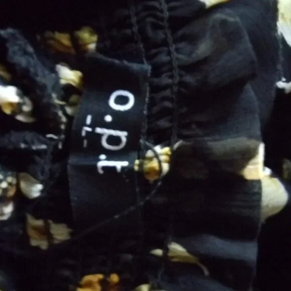 O.P.T. Floral Ruffle Neck Blouse Large Black Sheer Long Sleeve Romantic Top - Picture 15 of 15